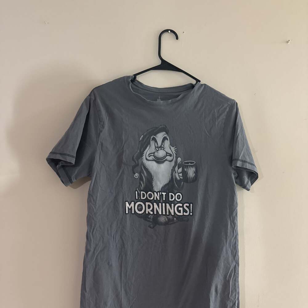 Disney Grumpy "I Don't Do Mornings!" T-Shirt Men's Grey Short Sleeve Tee - Picture 5 of 6
